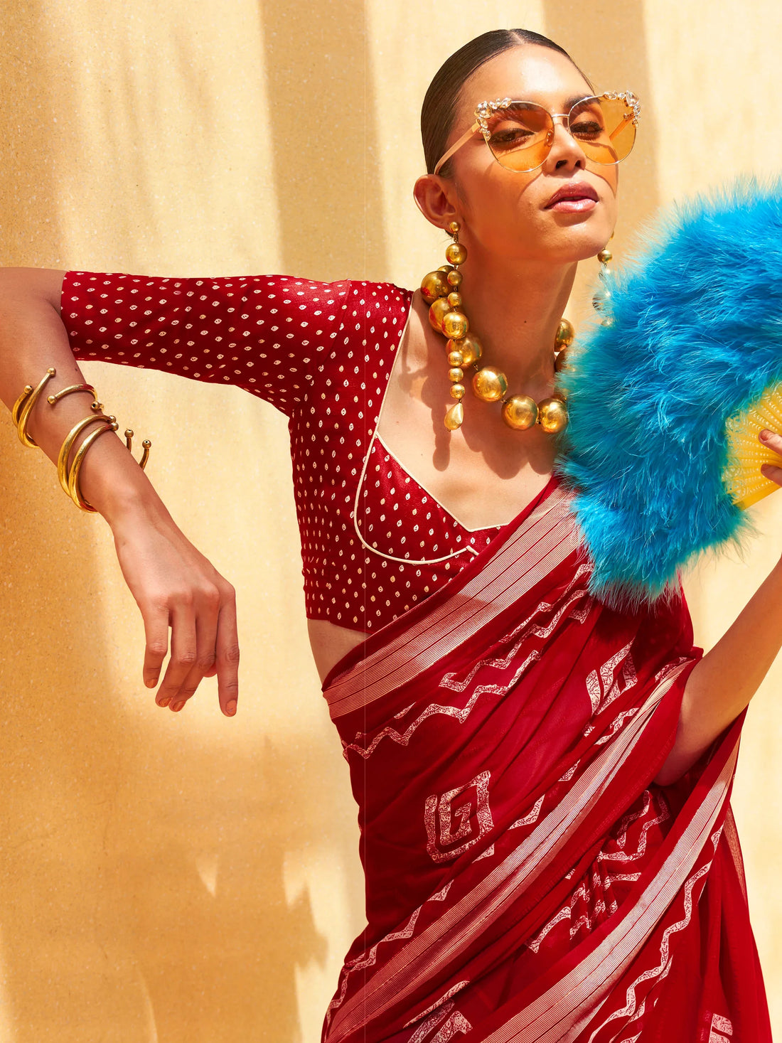 Adorable Red Foil Printed Georgette Festival Wear Saree With Blouse - Zeel Clothing