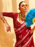 Adorable Red Foil Printed Georgette Festival Wear Saree With Blouse - Zeel Clothing