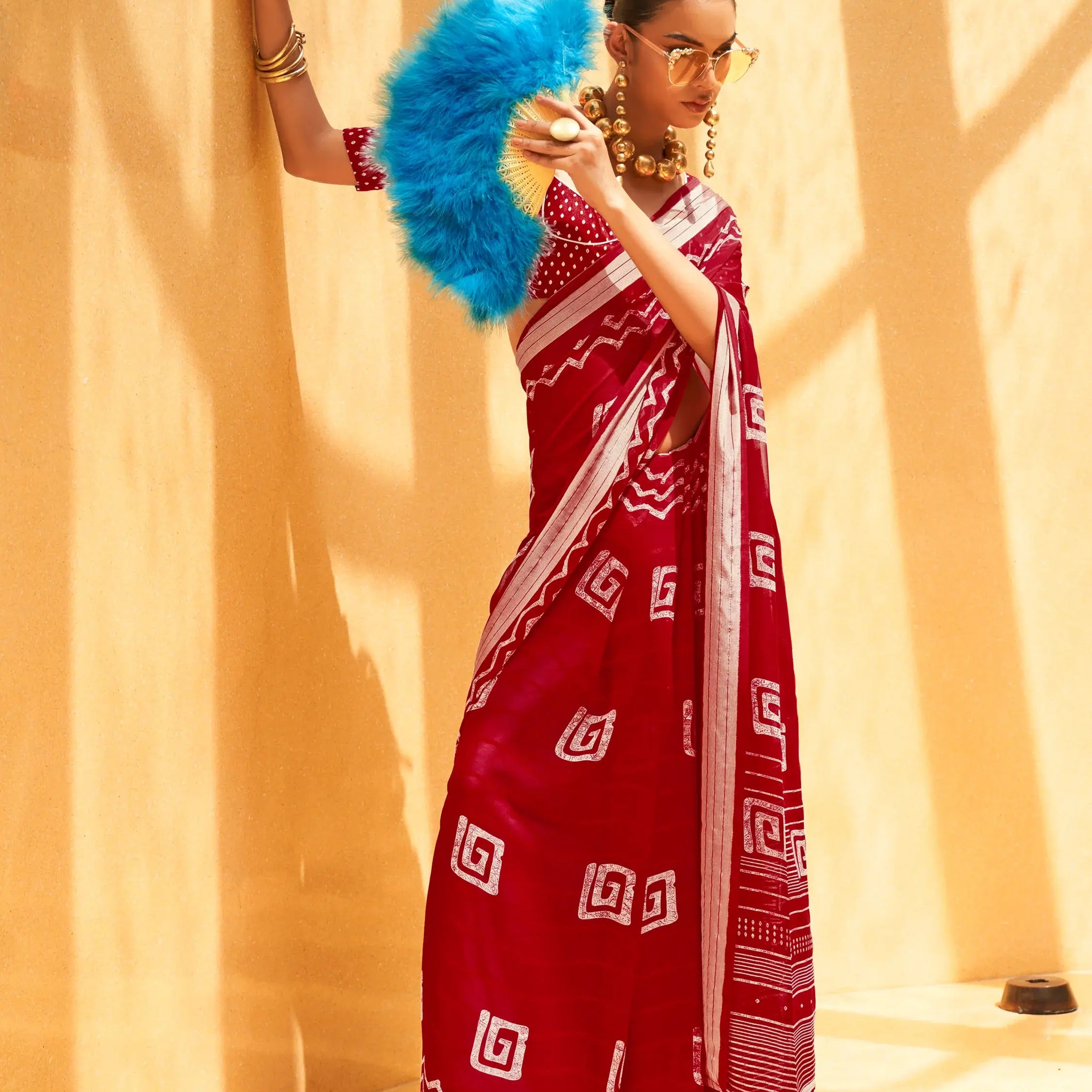 Adorable Red Foil Printed Georgette Festival Wear Saree With Blouse - Zeel Clothing