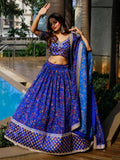 Adorable Royal Blue Floral Printed Organza Lehenga Choli With Dupatta - Zeel Clothing