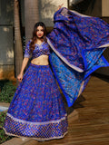 Adorable Royal Blue Floral Printed Organza Lehenga Choli With Dupatta - Zeel Clothing