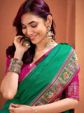 Adorable Sea Green Patola Weaving Silk Mehendi Wear Saree With Blouse - Zeel Clothing