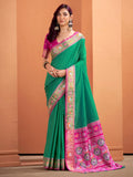 Adorable Sea Green Patola Weaving Silk Mehendi Wear Saree With Blouse - Zeel Clothing