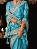 Adorable Sky-Blue Embroidered Tissue Silk Designer Saree With Blouse - Zeel Clothing
