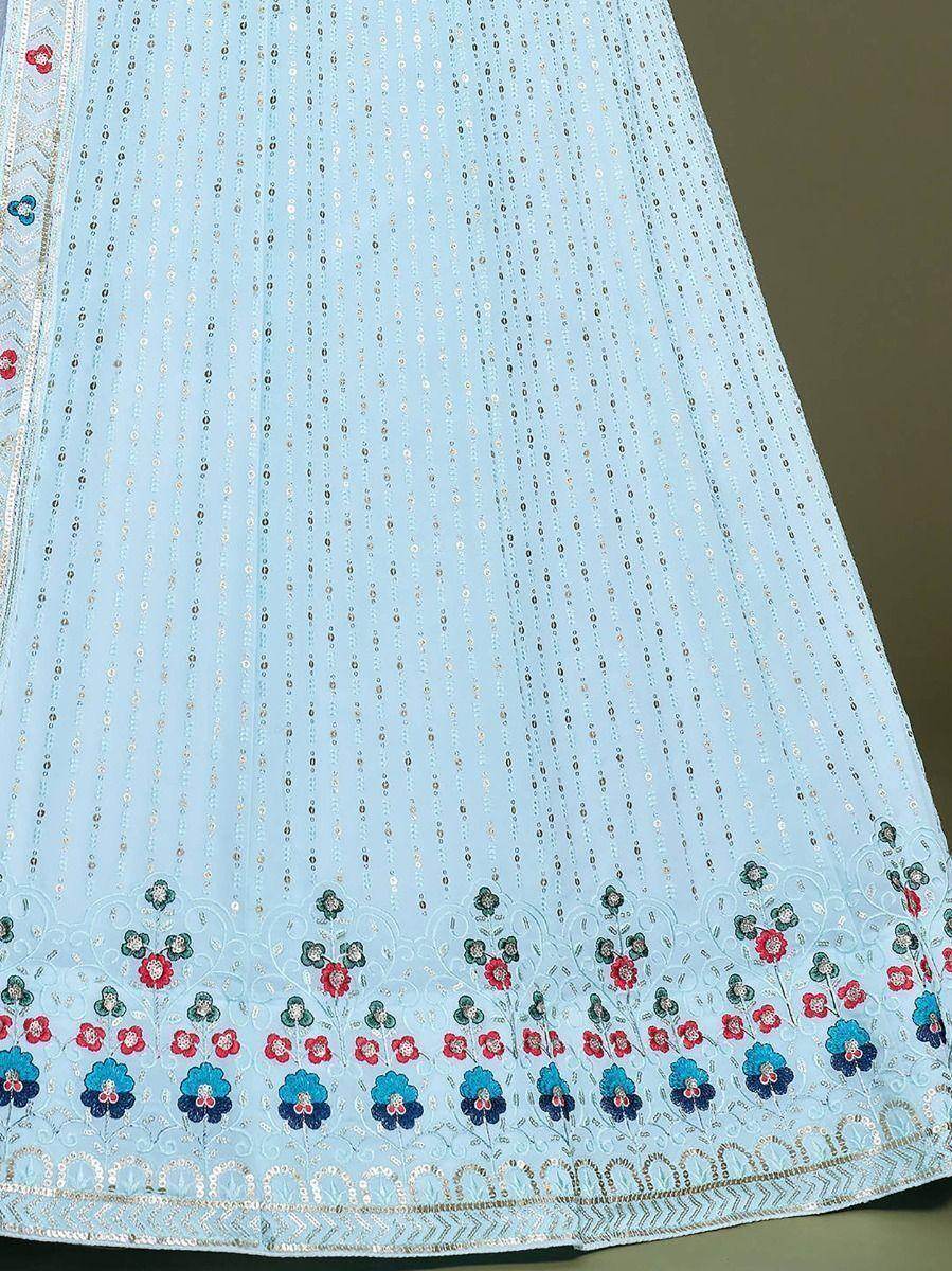 Adorable Sky Blue Embroidery Georgette Wedding Wear Lehenga Choli - Zeel Clothing