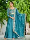 Adorable Sky Blue Sequins Silk Wedding Wear Gown With Dupatta