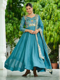 Adorable Sky Blue Sequins Silk Wedding Wear Gown With Dupatta