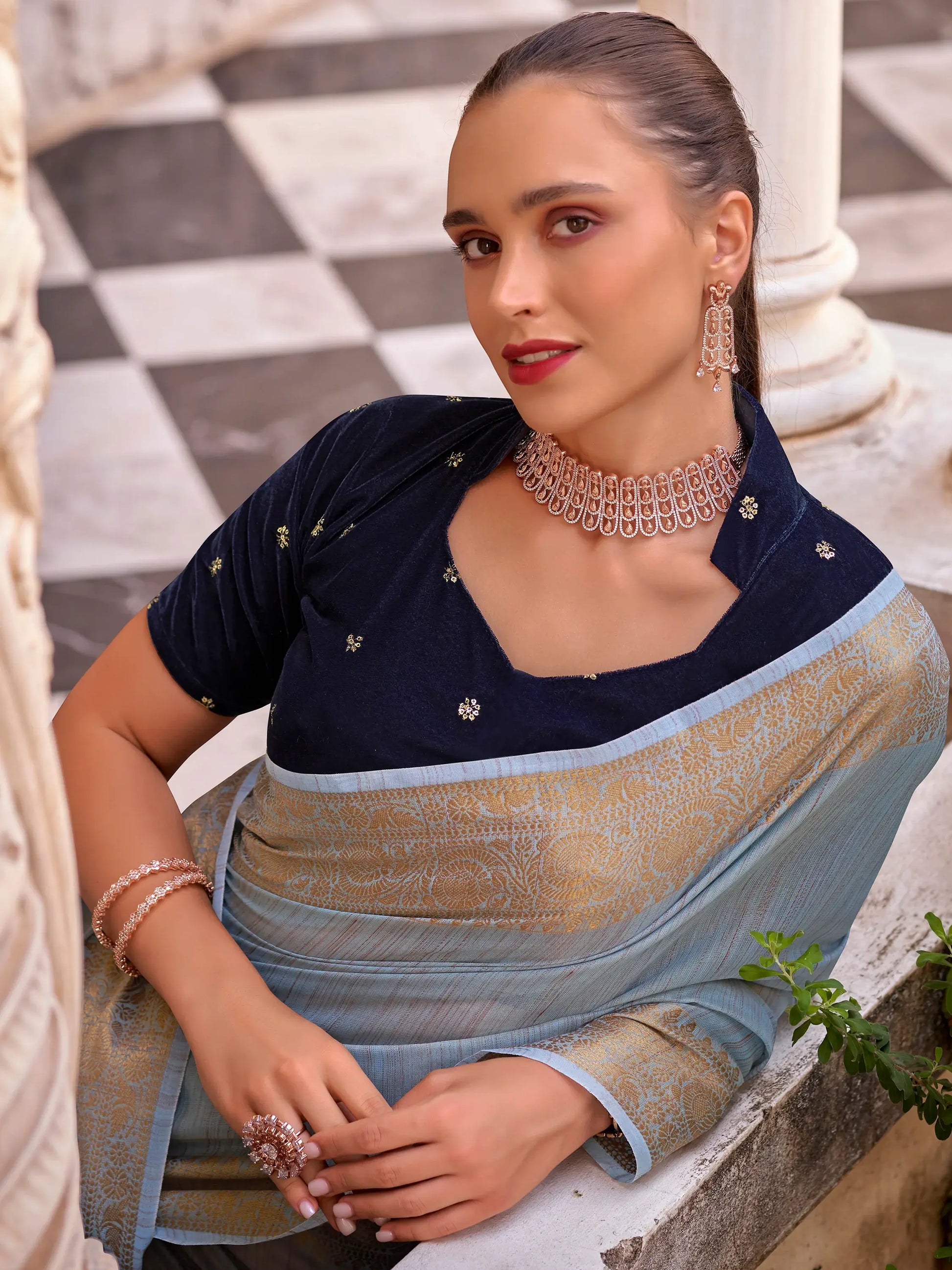 Adorable Sky Blue Zari Weaving Tissue Silk Festival Wear Saree - Zeel Clothing