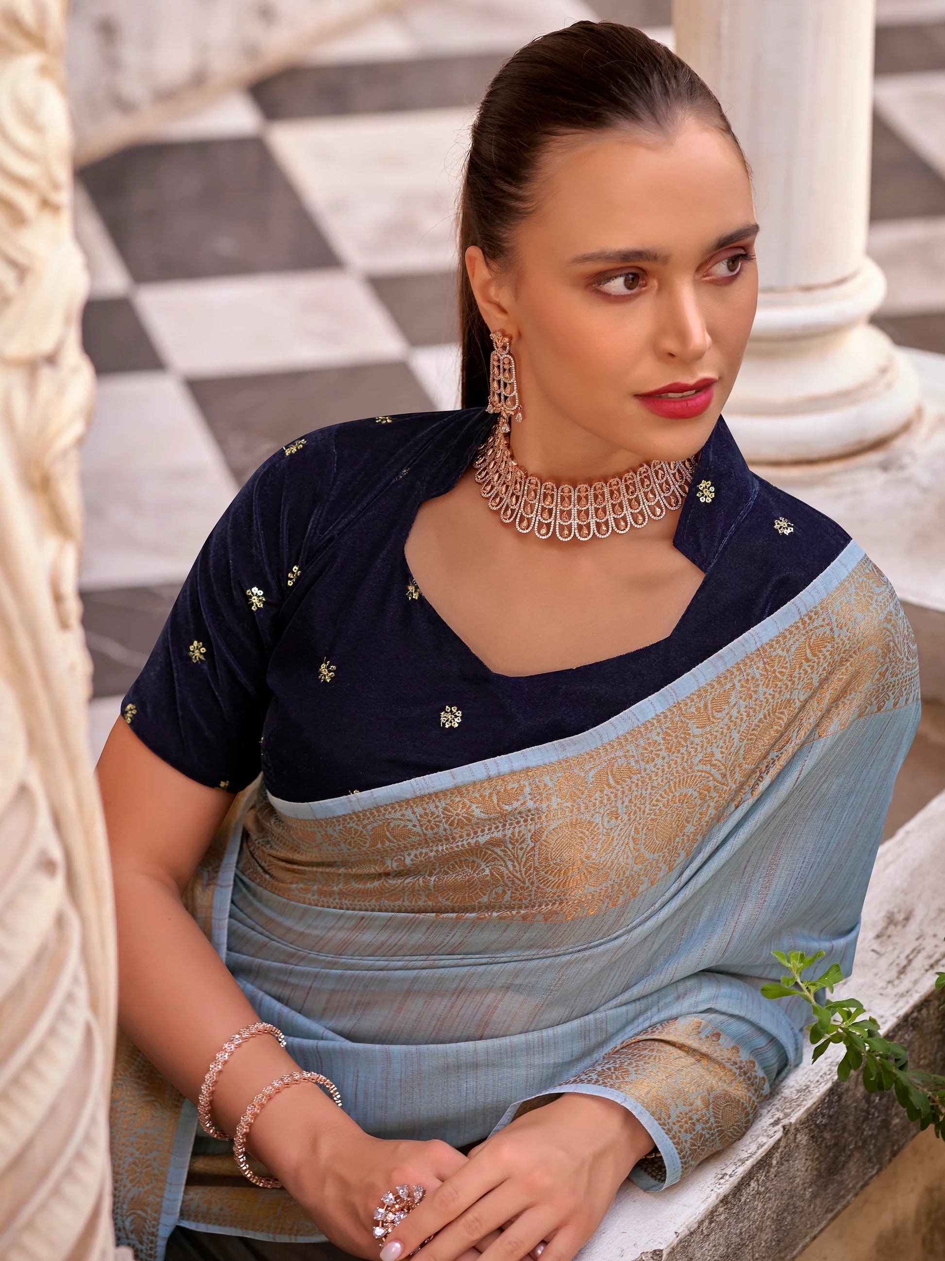 Adorable Sky Blue Zari Weaving Tissue Silk Festival Wear Saree - Zeel Clothing