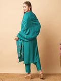 Adorable Teal Blue Embroidered Chanderi Silk Festival Wear Pant Suit - Zeel Clothing