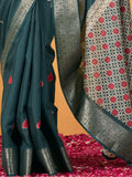 Adorable Teal Blue Foil Printed Dola Silk Saree With Blouse - Zeel Clothing