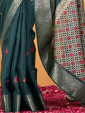 Adorable Teal Blue Foil Printed Dola Silk Saree With Blouse - Zeel Clothing