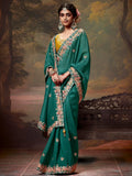 Adorable Teal Green Embroidered Silk Engagement Wear Saree - Zeel Clothing