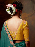 Adorable Teal Green Embroidered Silk Engagement Wear Saree - Zeel Clothing
