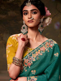 Adorable Teal Green Embroidered Silk Engagement Wear Saree - Zeel Clothing