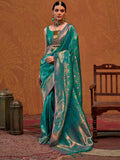 Adorable Teal Green Zari Weaving Silk Saree With Blouse - Zeel Clothing