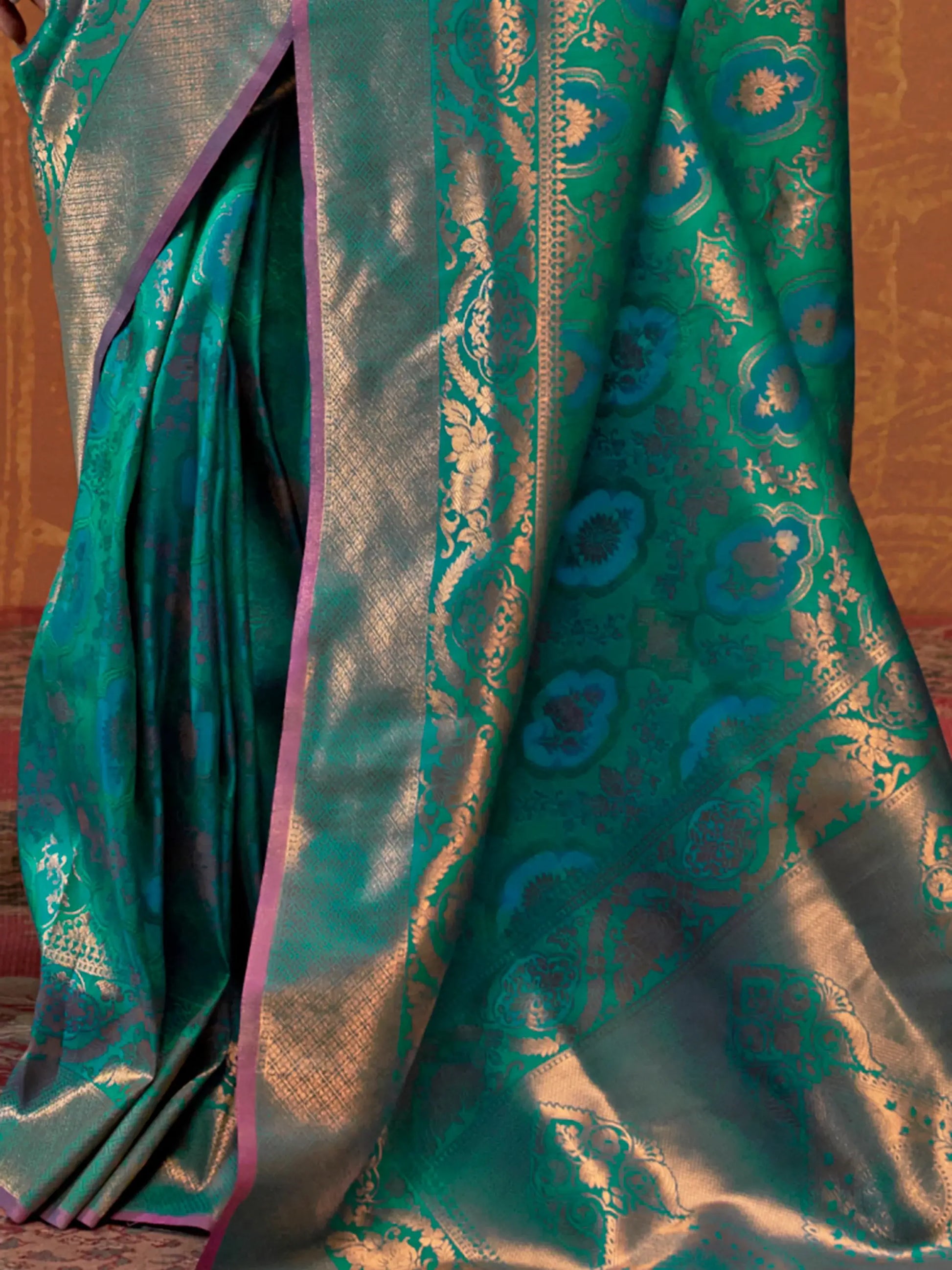 Adorable Teal Green Zari Weaving Silk Saree With Blouse - Zeel Clothing