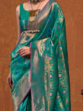 Adorable Teal Green Zari Weaving Silk Saree With Blouse - Zeel Clothing