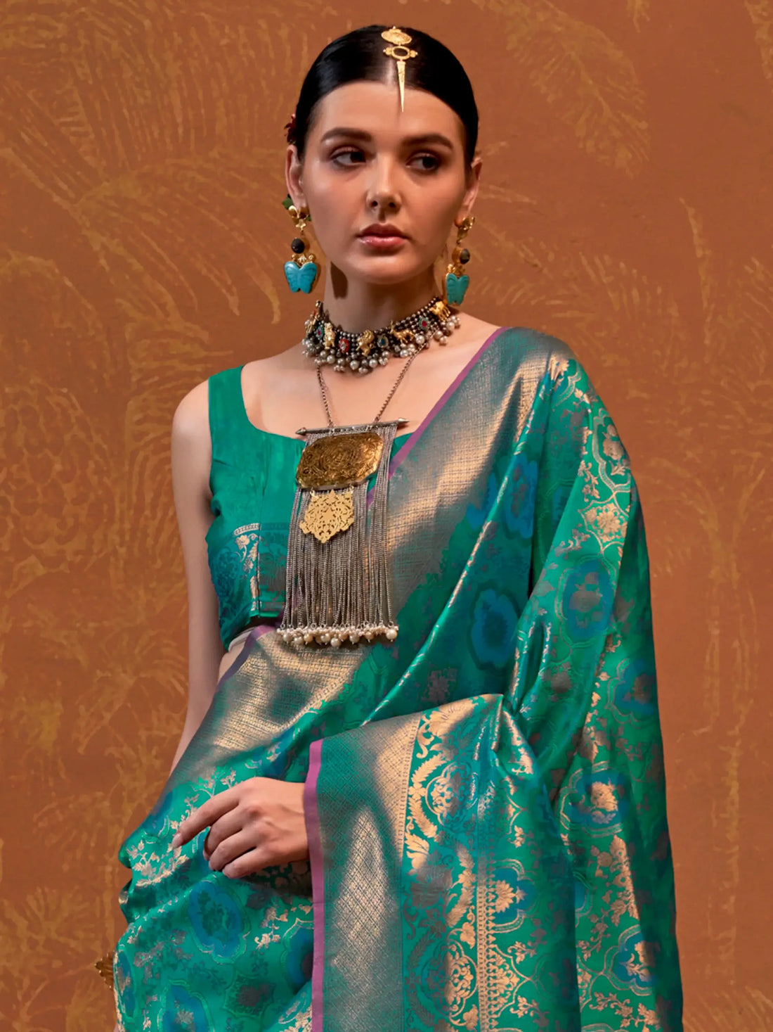 Adorable Teal Green Zari Weaving Silk Saree With Blouse - Zeel Clothing