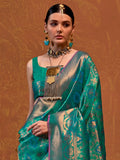 Adorable Teal Green Zari Weaving Silk Saree With Blouse - Zeel Clothing