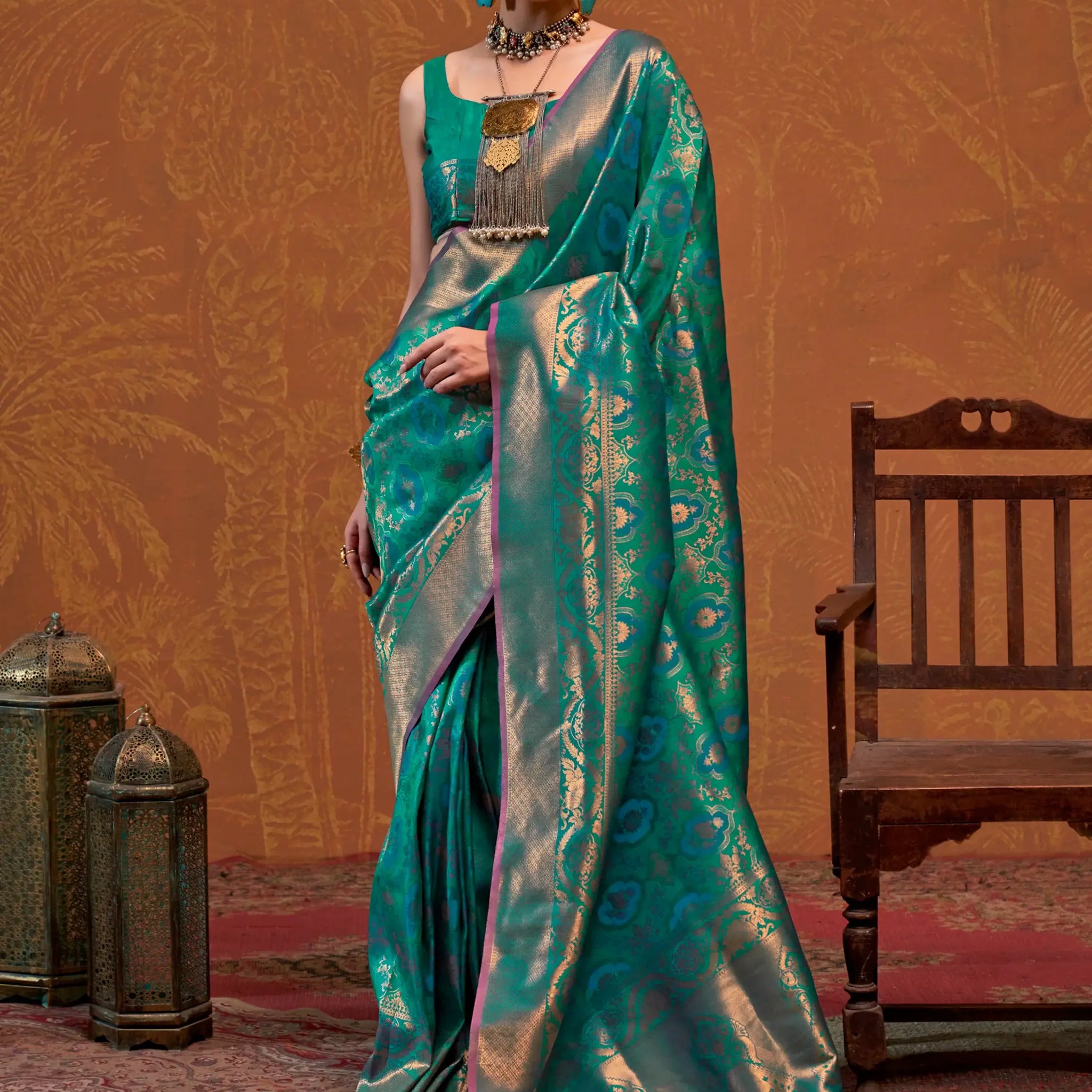 Adorable Teal Green Zari Weaving Silk Saree With Blouse - Zeel Clothing