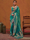 Adorable Teal Green Zari Weaving Silk Saree With Blouse - Zeel Clothing