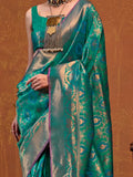 Adorable Teal Green Zari Weaving Silk Saree With Blouse - Zeel Clothing