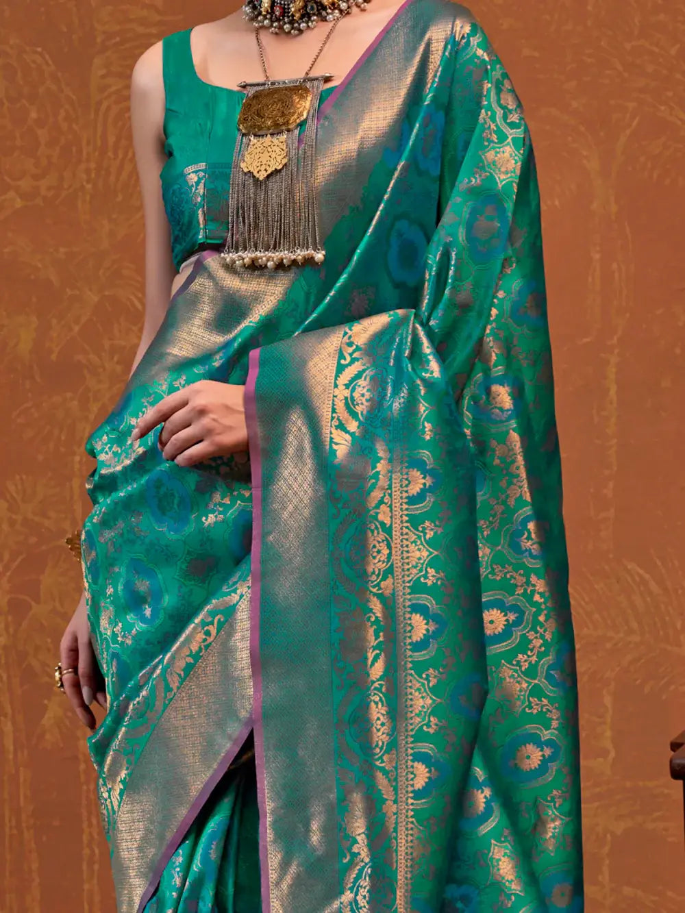 Adorable Teal Green Zari Weaving Silk Saree With Blouse - Zeel Clothing