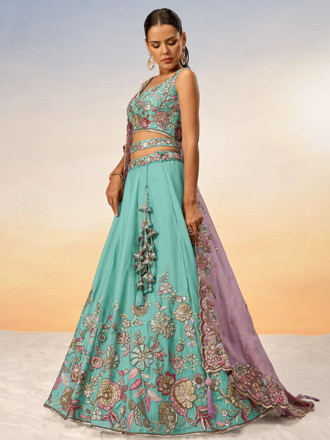 Adorable Turquoise Embroidered Georgette Wedding Wear Lehenga Choli - Zeel Clothing