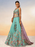 Adorable Turquoise Embroidered Georgette Wedding Wear Lehenga Choli - Zeel Clothing