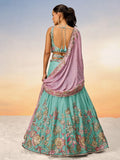 Adorable Turquoise Embroidered Georgette Wedding Wear Lehenga Choli - Zeel Clothing