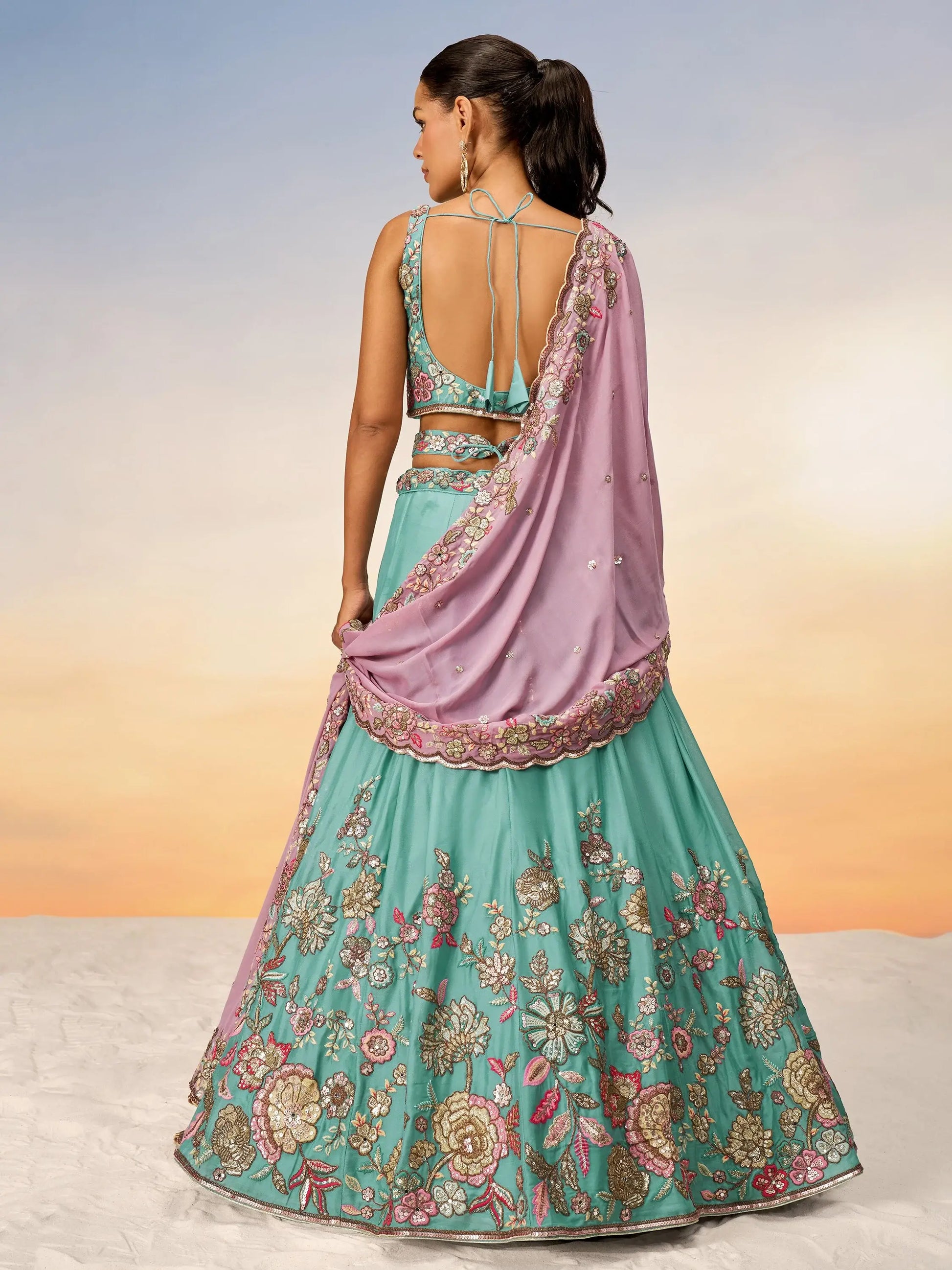 Adorable Turquoise Embroidered Georgette Wedding Wear Lehenga Choli - Zeel Clothing