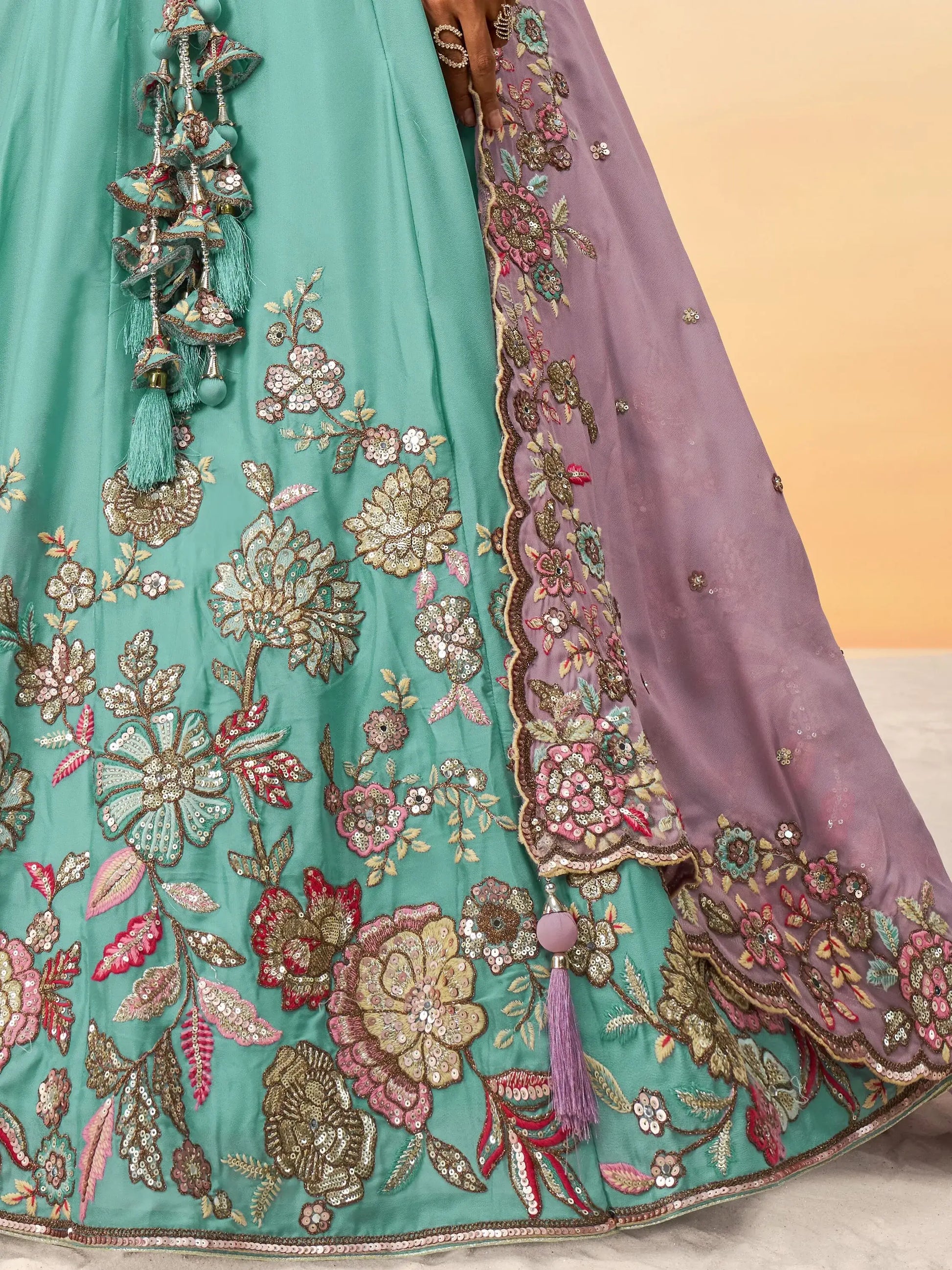 Adorable Turquoise Embroidered Georgette Wedding Wear Lehenga Choli - Zeel Clothing