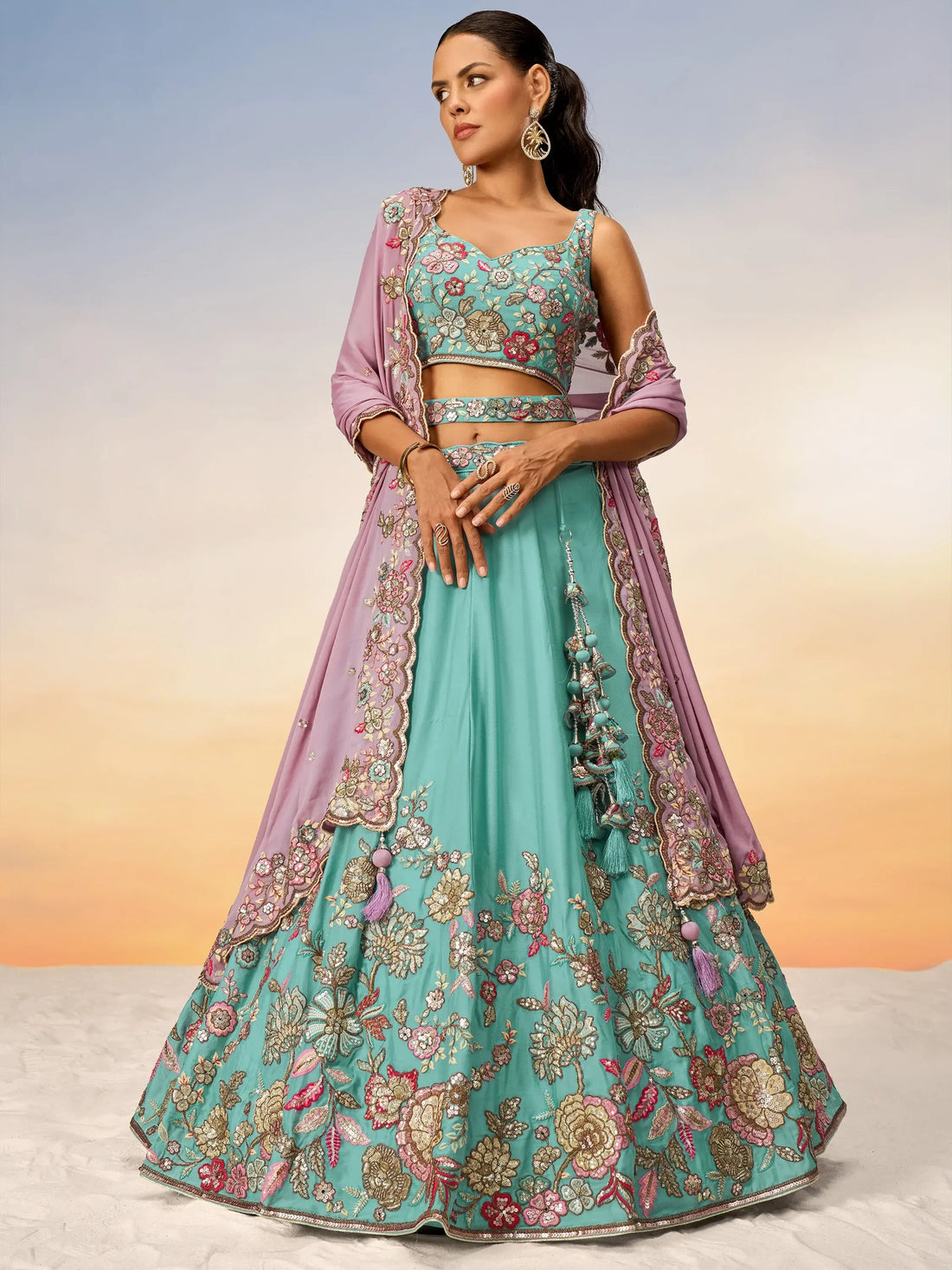 Adorable Turquoise Embroidered Georgette Wedding Wear Lehenga Choli - Zeel Clothing