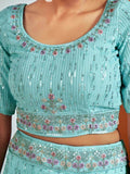 Adorable Turquoise Sequins Georgette Wedding Wear Lehenga Choli - Zeel Clothing