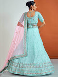 Adorable Turquoise Sequins Georgette Wedding Wear Lehenga Choli - Zeel Clothing