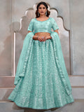 Adorable Turquoise Thread Embroidery Net Lehenga Choli With Dupatta - Zeel Clothing