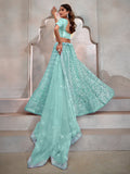 Adorable Turquoise Thread Embroidery Net Lehenga Choli With Dupatta - Zeel Clothing