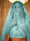 Adorable Turquoise Thread Embroidery Net Lehenga Choli With Dupatta - Zeel Clothing