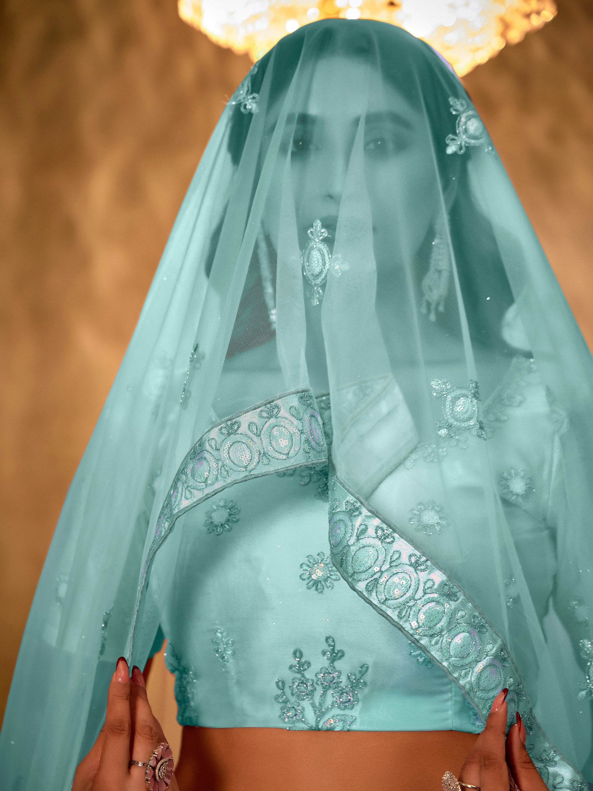 Adorable Turquoise Thread Embroidery Net Lehenga Choli With Dupatta - Zeel Clothing