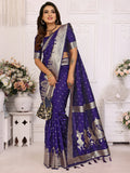 Adorable Violet Zari Weaving Kochi Silk Event Wear Saree With Blouse - Zeel Clothing
