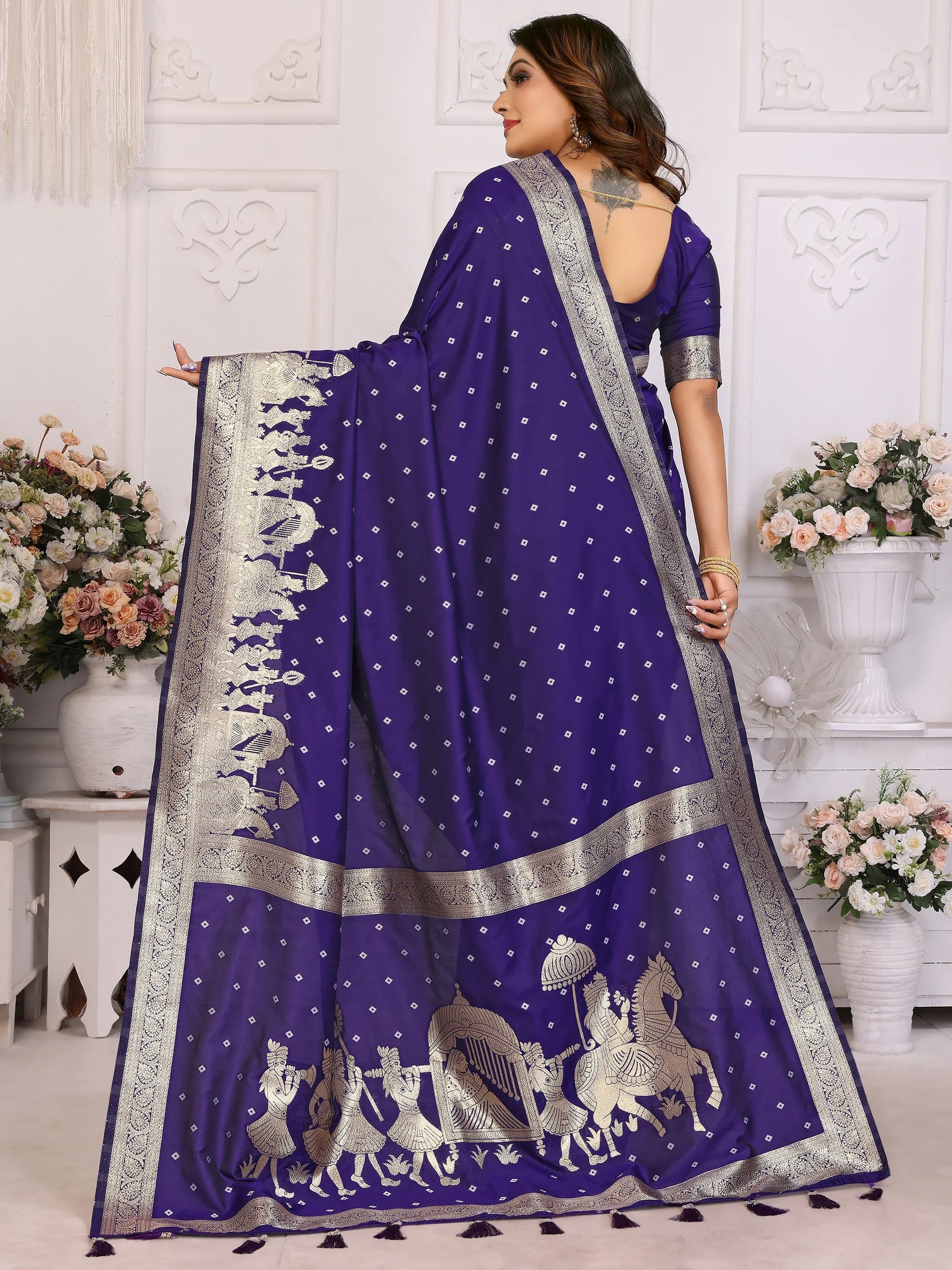 Adorable Violet Zari Weaving Kochi Silk Event Wear Saree With Blouse - Zeel Clothing