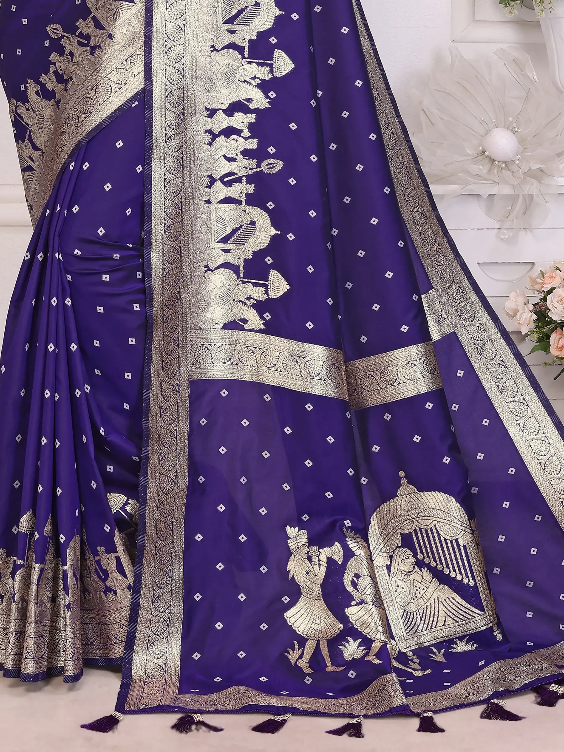 Adorable Violet Zari Weaving Kochi Silk Event Wear Saree With Blouse - Zeel Clothing