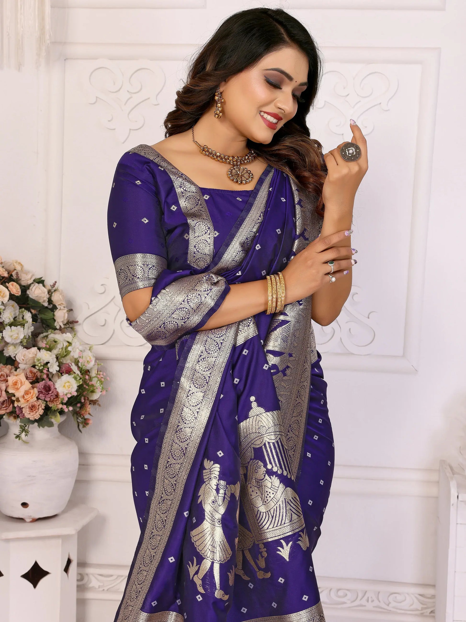 Adorable Violet Zari Weaving Kochi Silk Event Wear Saree With Blouse - Zeel Clothing