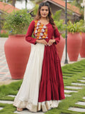 Adorable White Cotton Navratri Lehenga With Gamthi Work Jacket Style Top - Zeel Clothing
