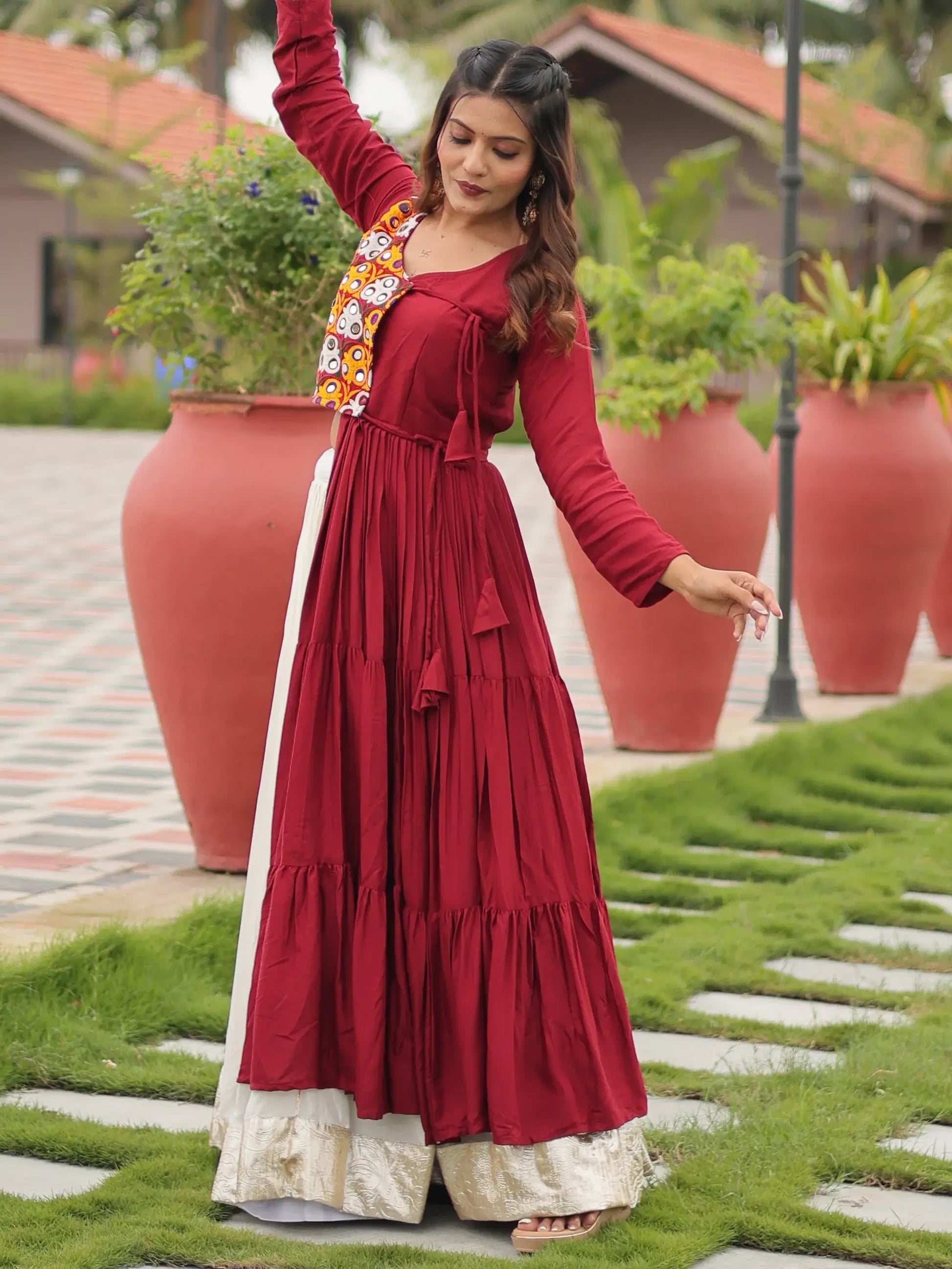 Adorable White Cotton Navratri Lehenga With Gamthi Work Jacket Style Top - Zeel Clothing