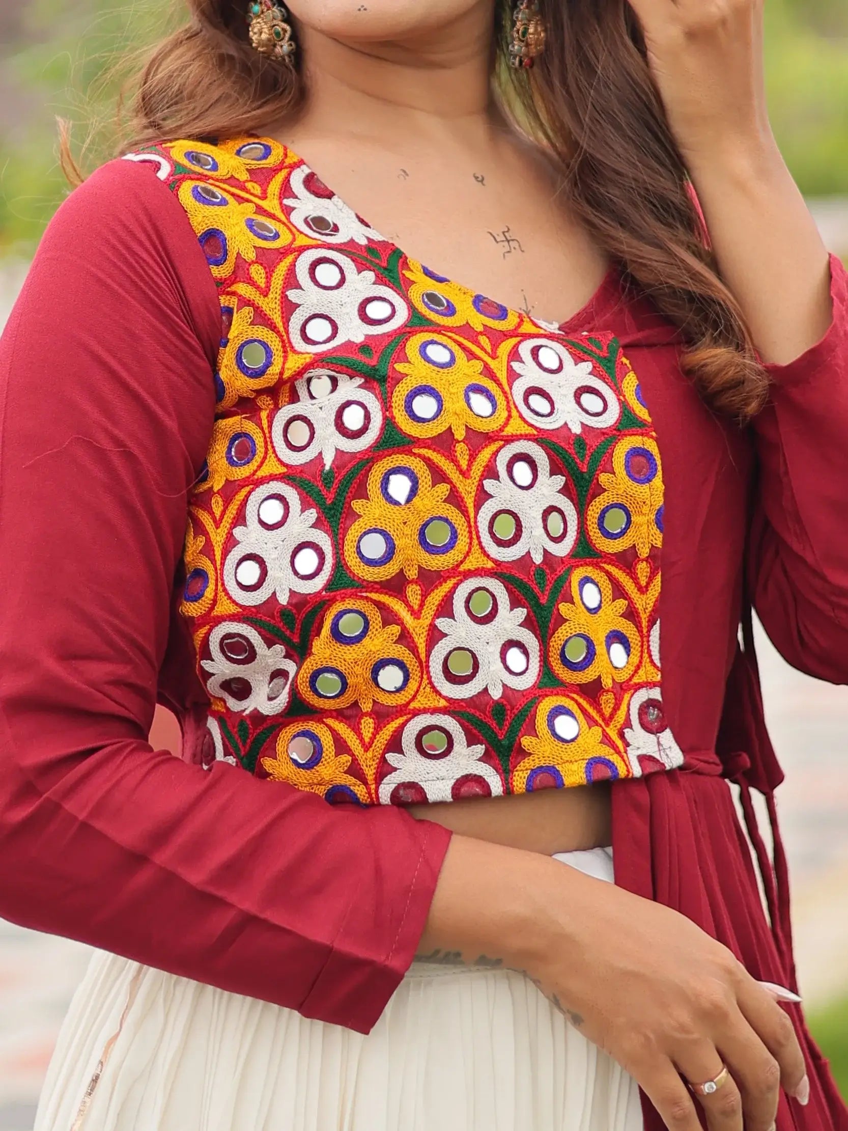 Adorable White Cotton Navratri Lehenga With Gamthi Work Jacket Style Top - Zeel Clothing