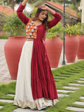 Adorable White Cotton Navratri Lehenga With Gamthi Work Jacket Style Top - Zeel Clothing