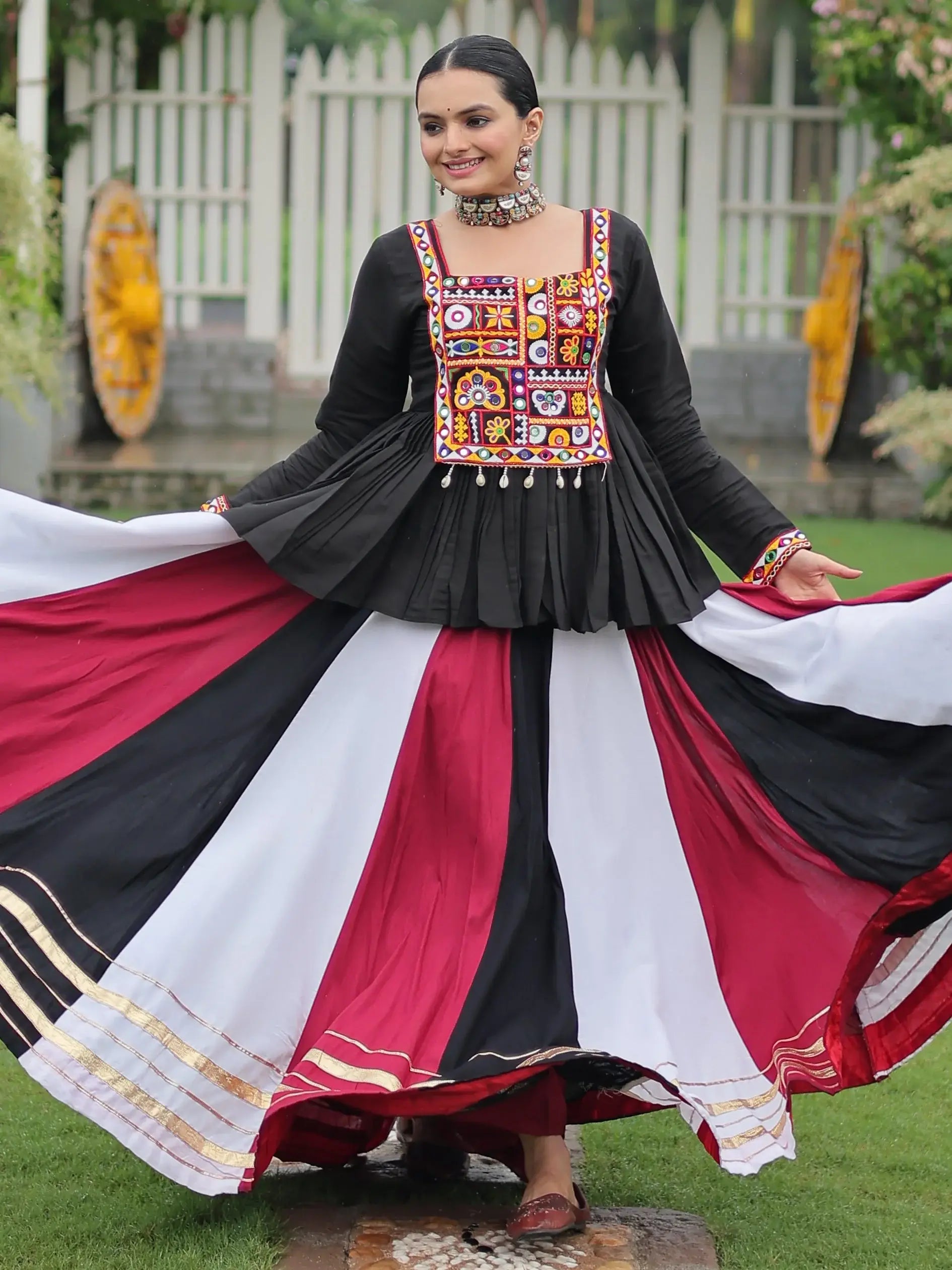 Adorable White Gota Patti Lace Rayon Navratri Wear Lehenga With Peplum Top - Zeel Clothing
