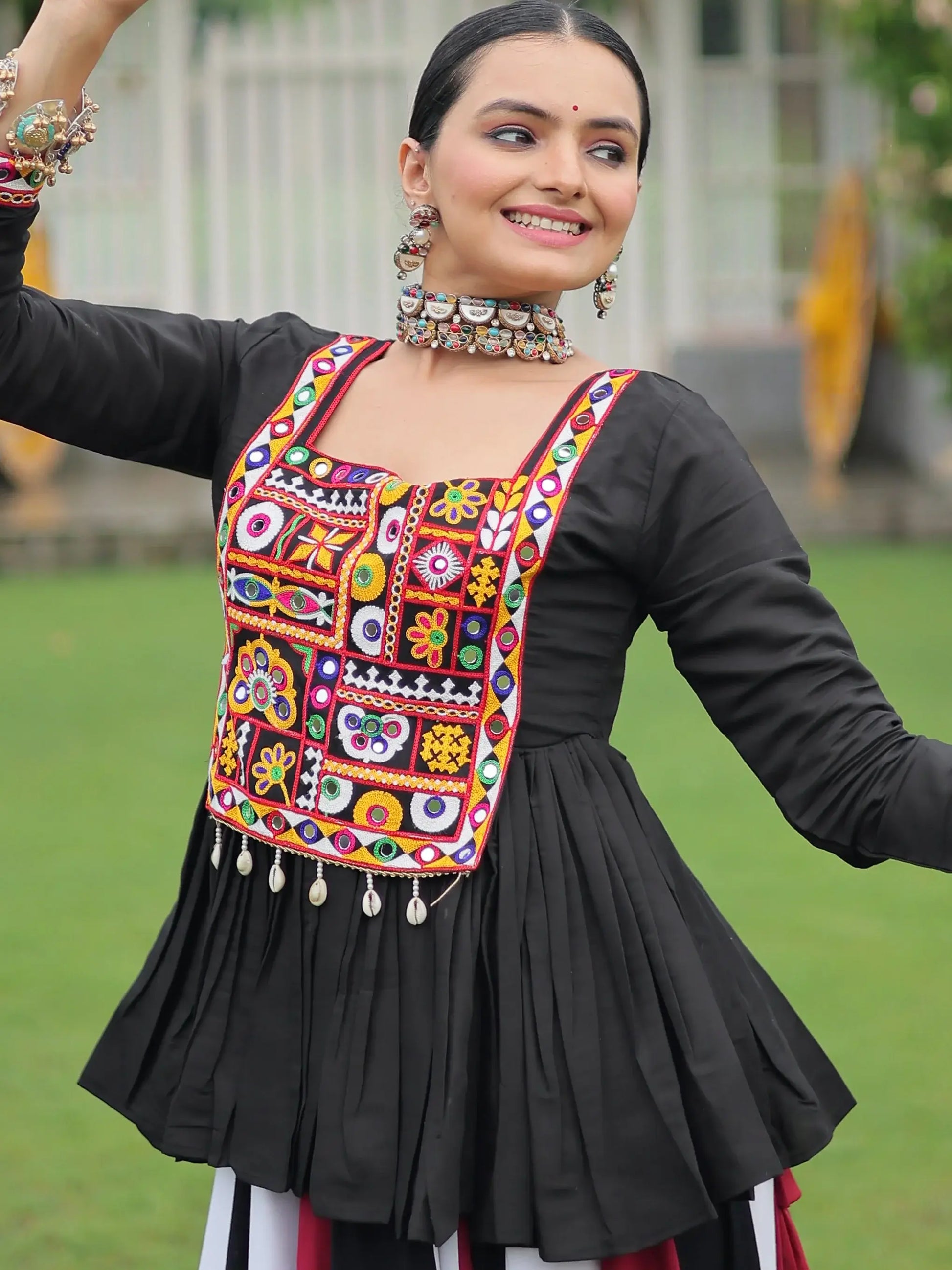Adorable White Gota Patti Lace Rayon Navratri Wear Lehenga With Peplum Top - Zeel Clothing